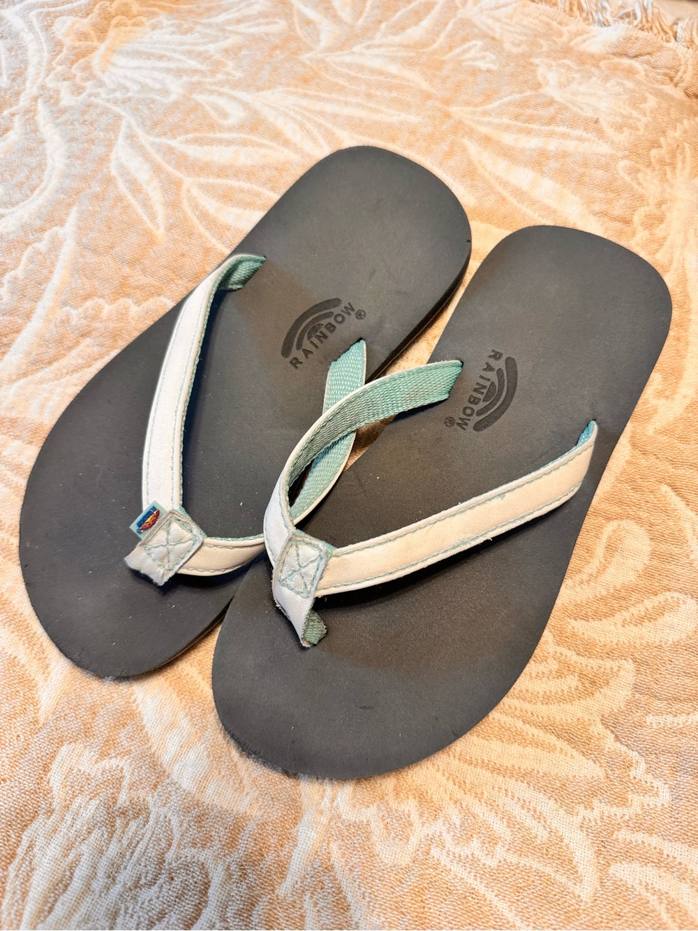 Rainbow flip flops - white and blue - size 13/1 kids